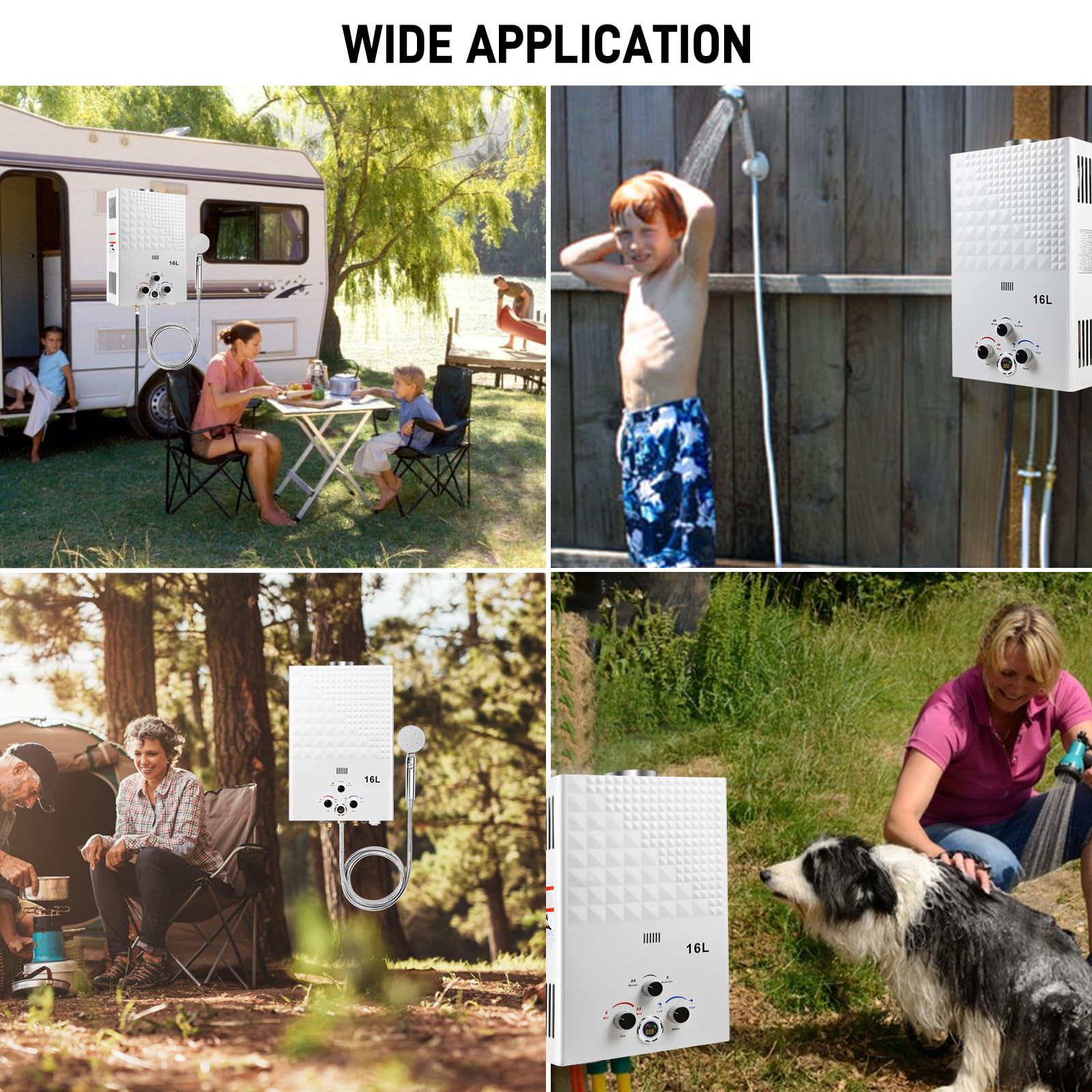 Pet bath setup using Forimo outdoor water heater during adventures.