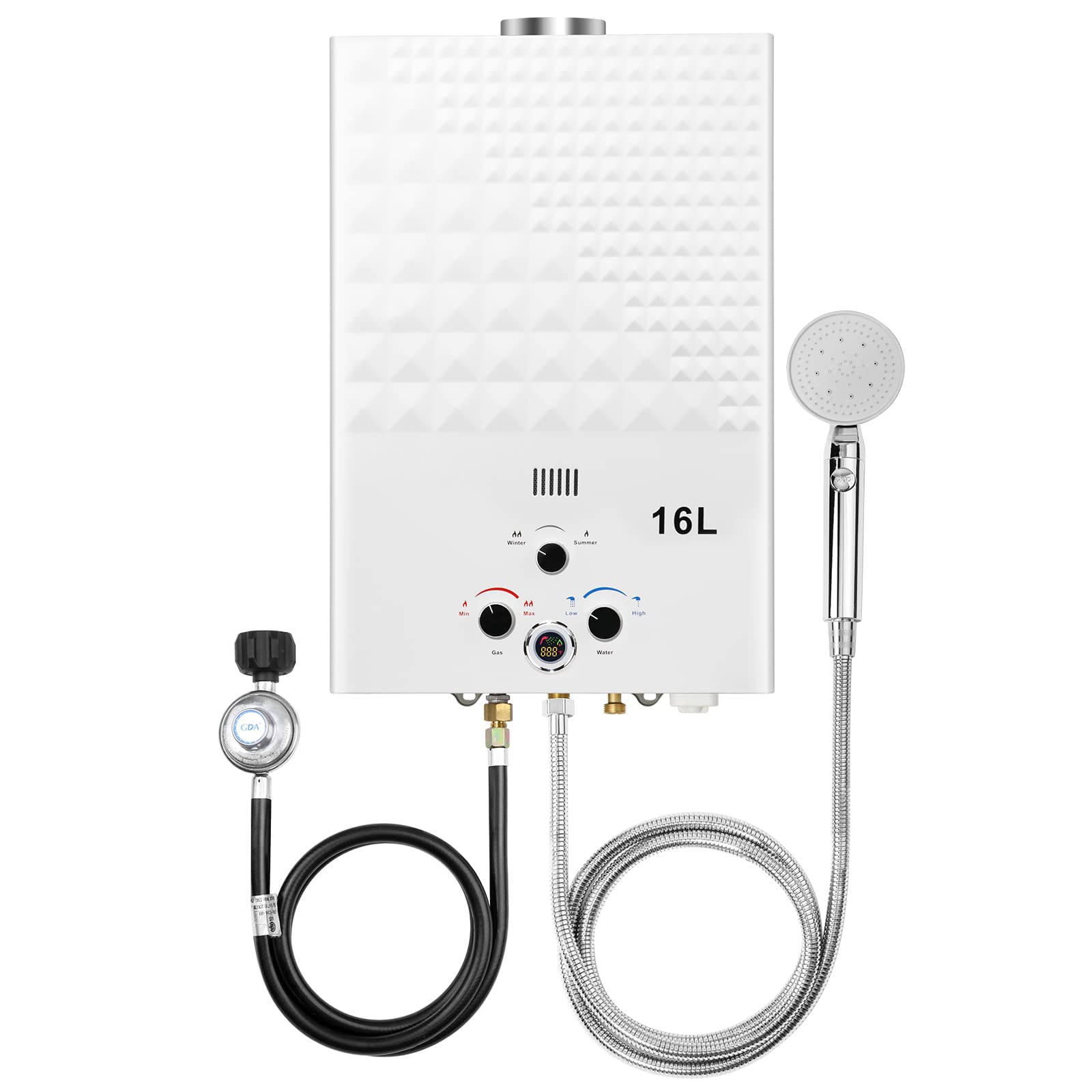Forimo tankless heater exterior view highlighting outdoor portability.