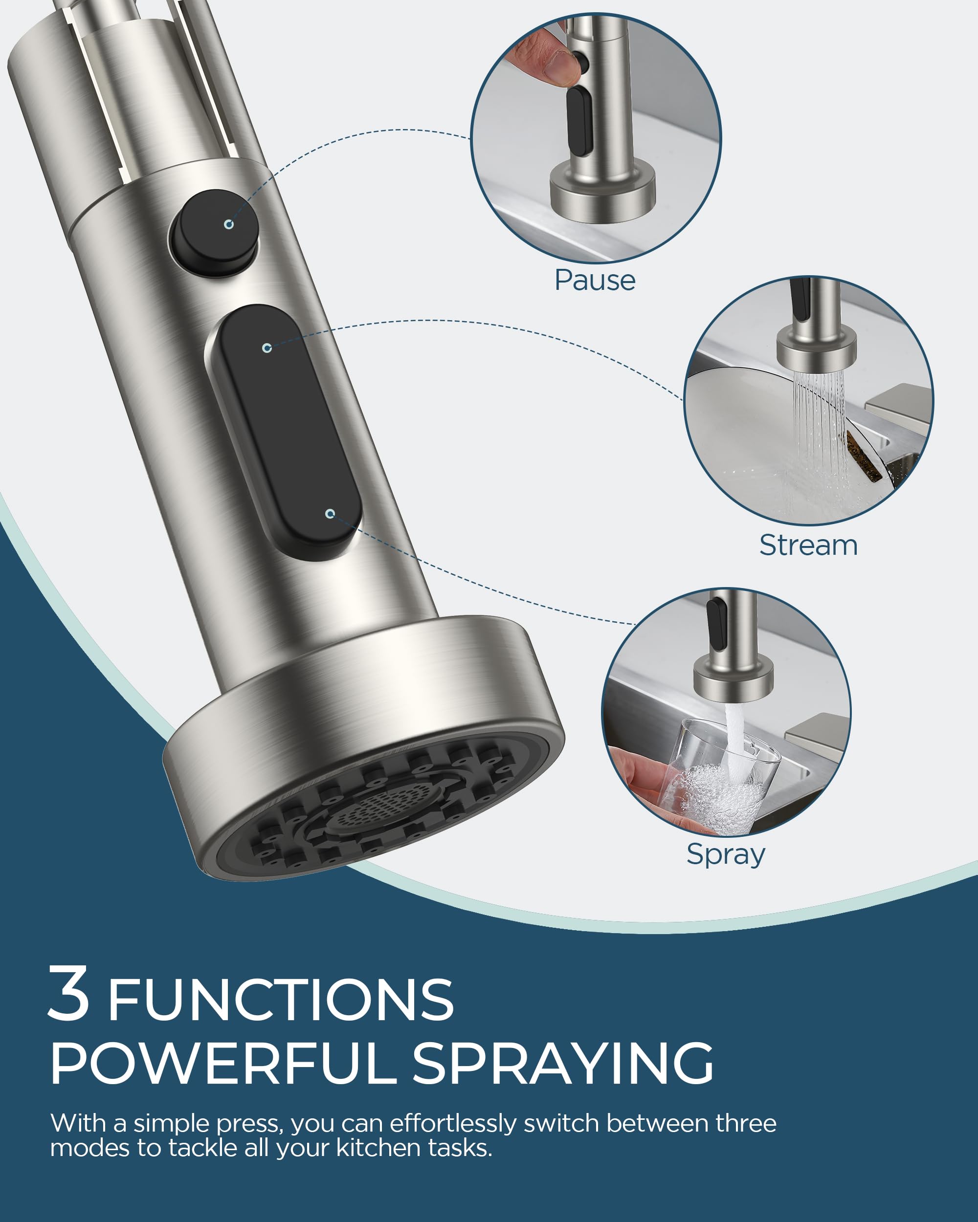 FORIOUS 18-inch hose reaches every corner of the sink for thorough rinsing.
