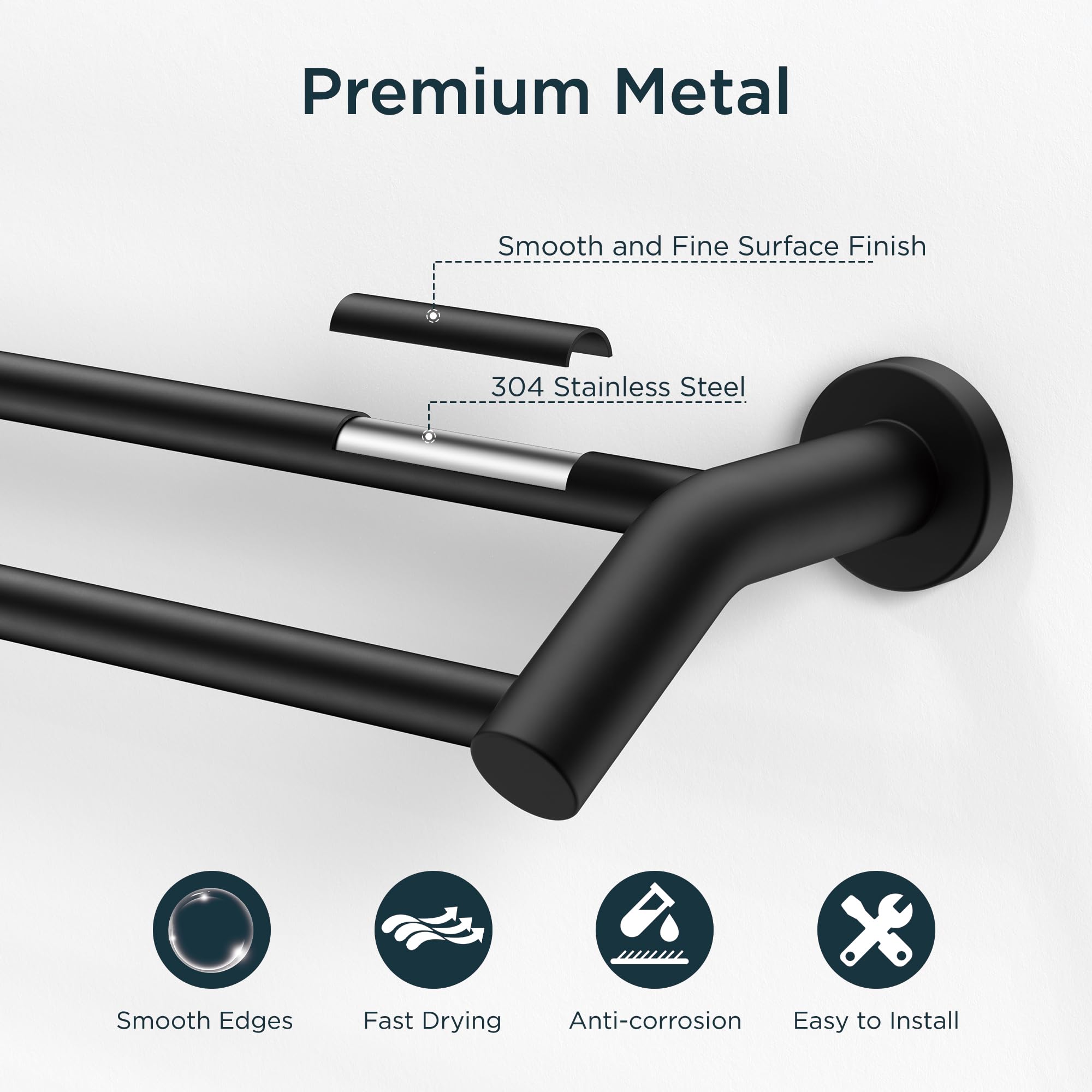 FORIOUS 24-inch towel rack with sturdy screw mounting for secure hold.