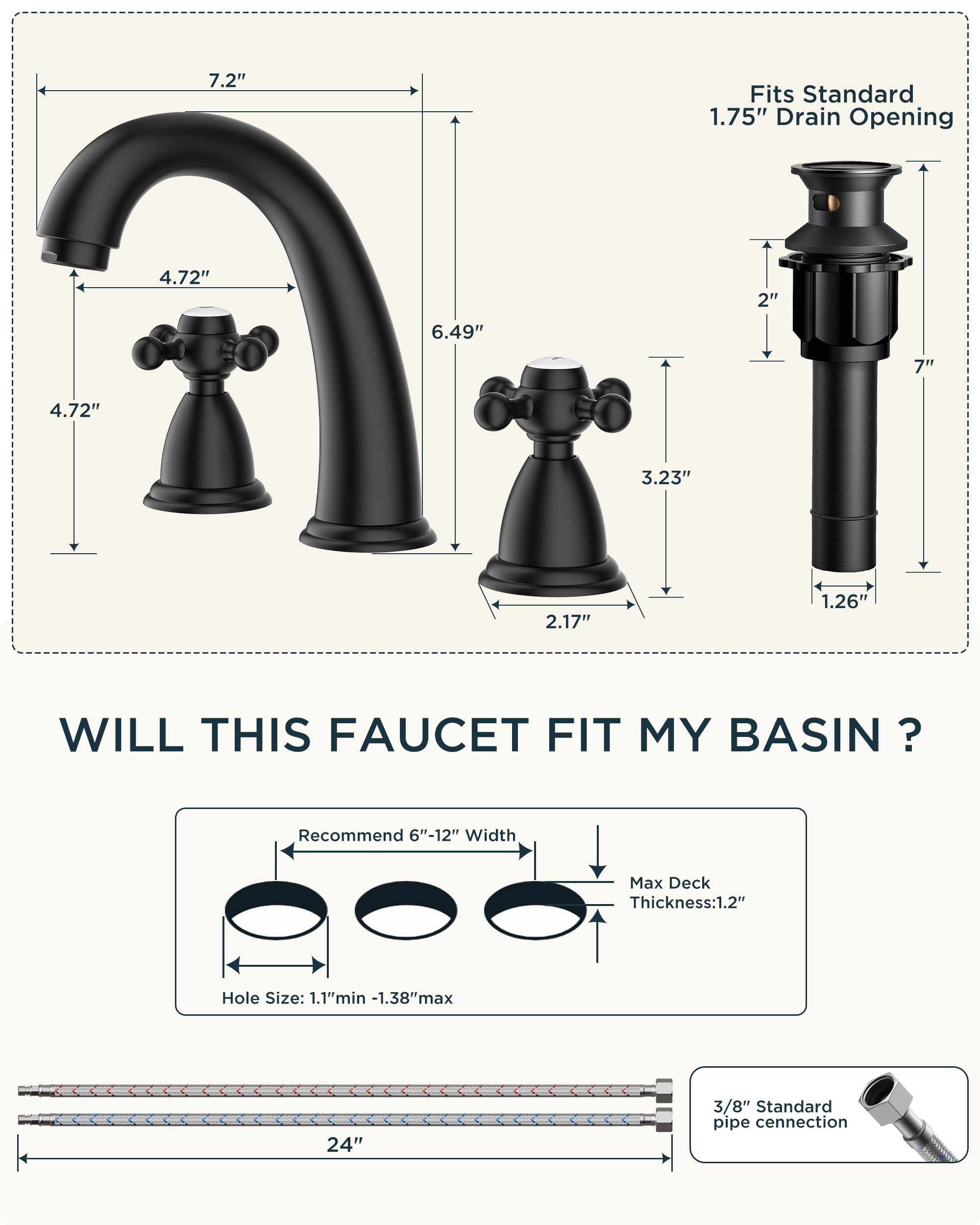 FORIOUS 3-hole faucet with pop-up drain enables easy waste control