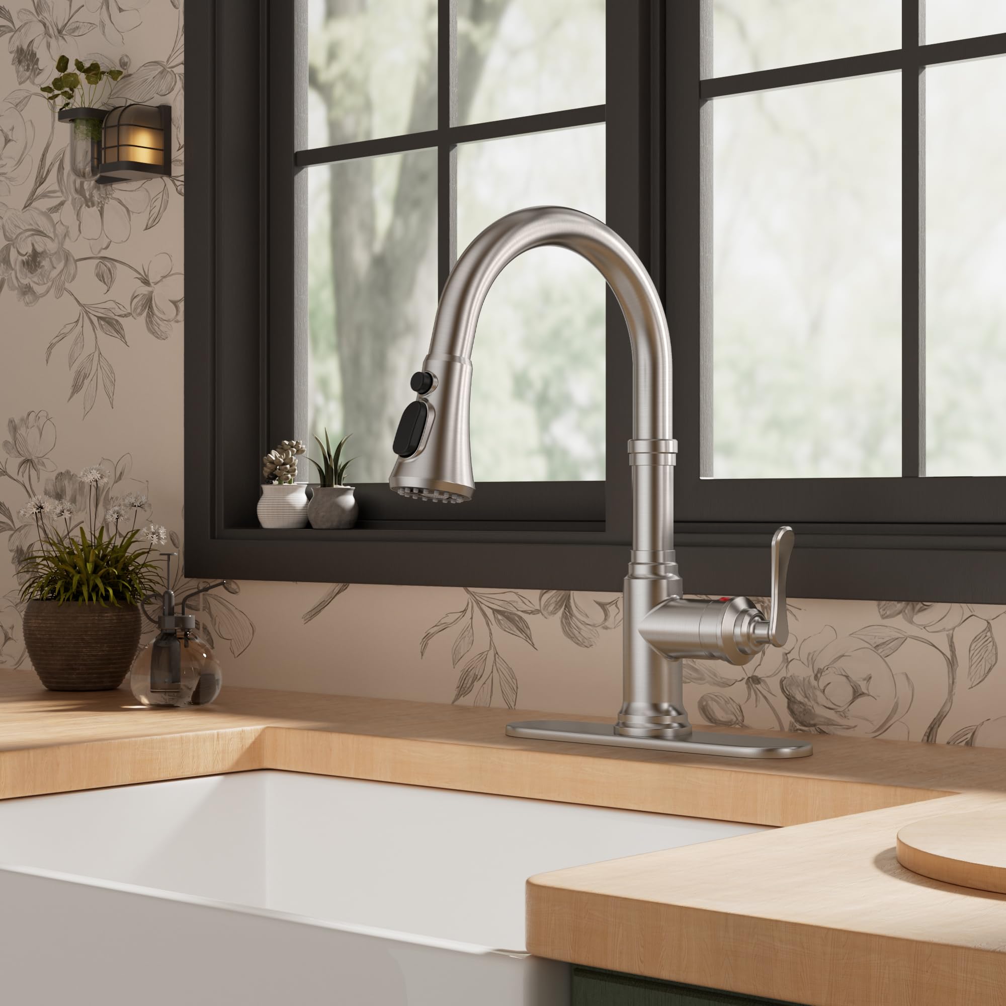 FORIOUS 3-in-1 kitchen sprayer in brushed nickel for versatile cleaning tasks