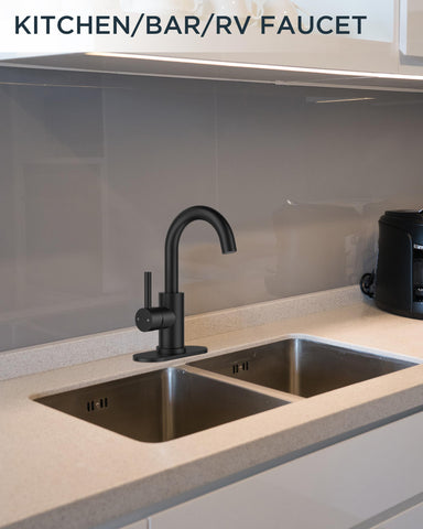 360-degree rotation expands washing reach for bar, kitchen, RV, or vanity