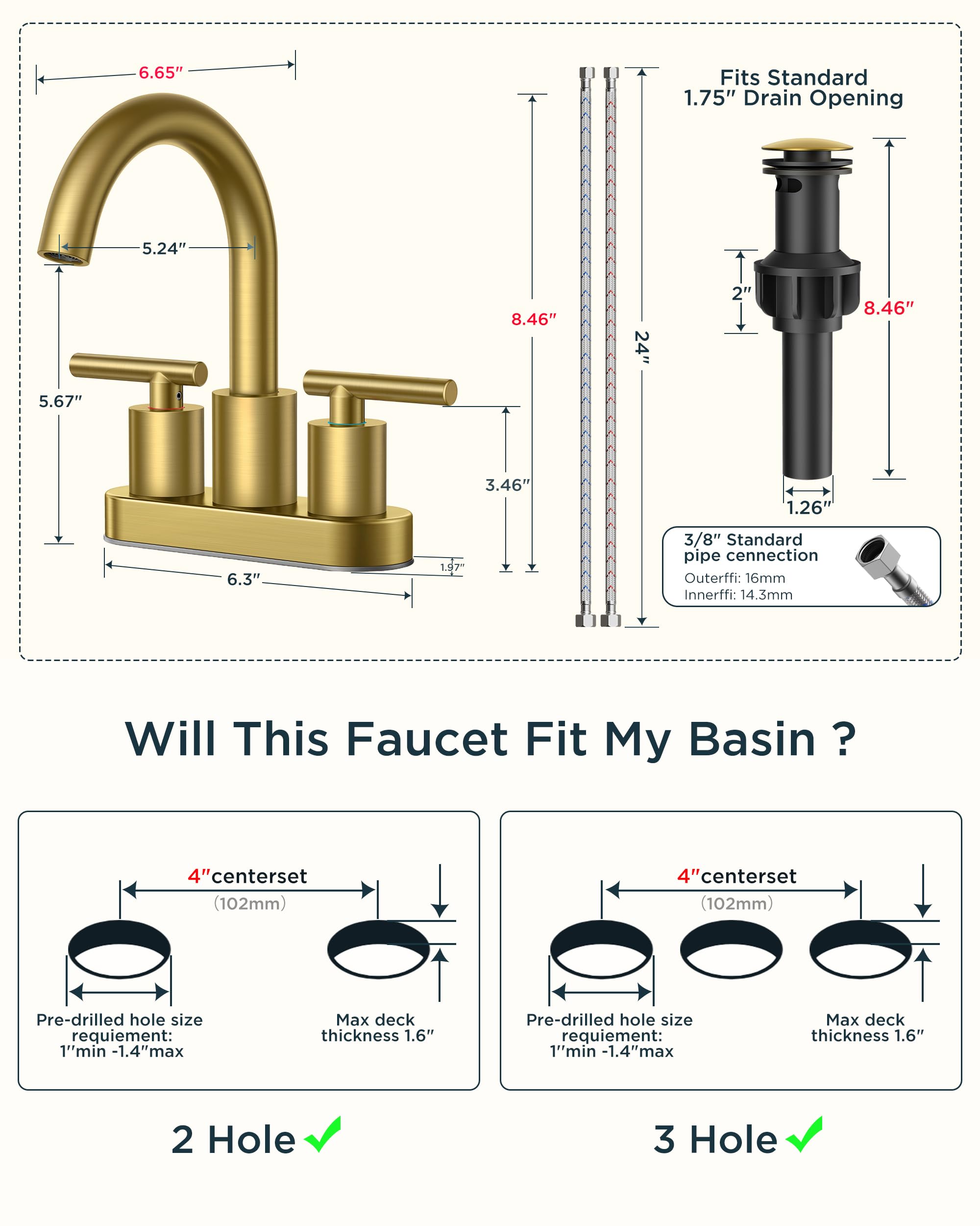 FORIOUS 4-inch centerset measures standard vanity spacing.