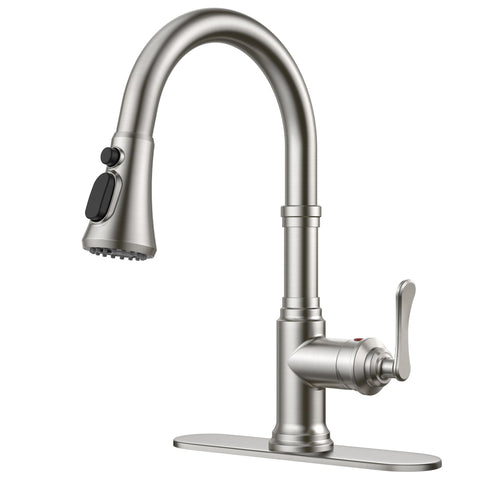 FORIOUS antique kitchen faucet with pull-down, brushed nickel finish for reliable daily use