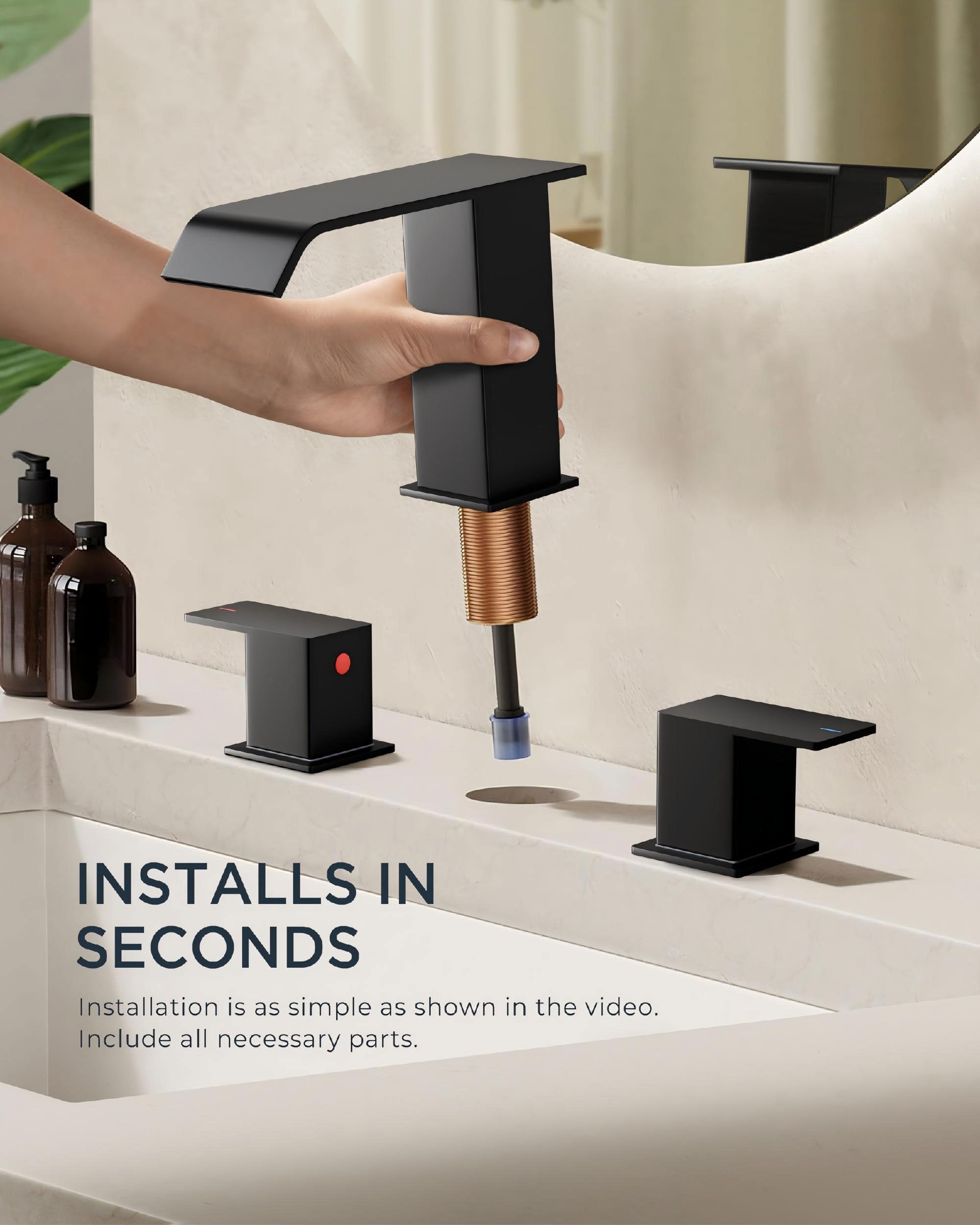 FORIOUS 3-hole installation showing compatibility with 6–12 inch center sinks