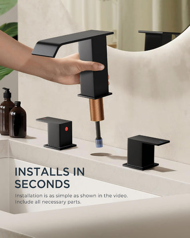 FORIOUS 3-hole installation showing compatibility with 6–12 inch center sinks