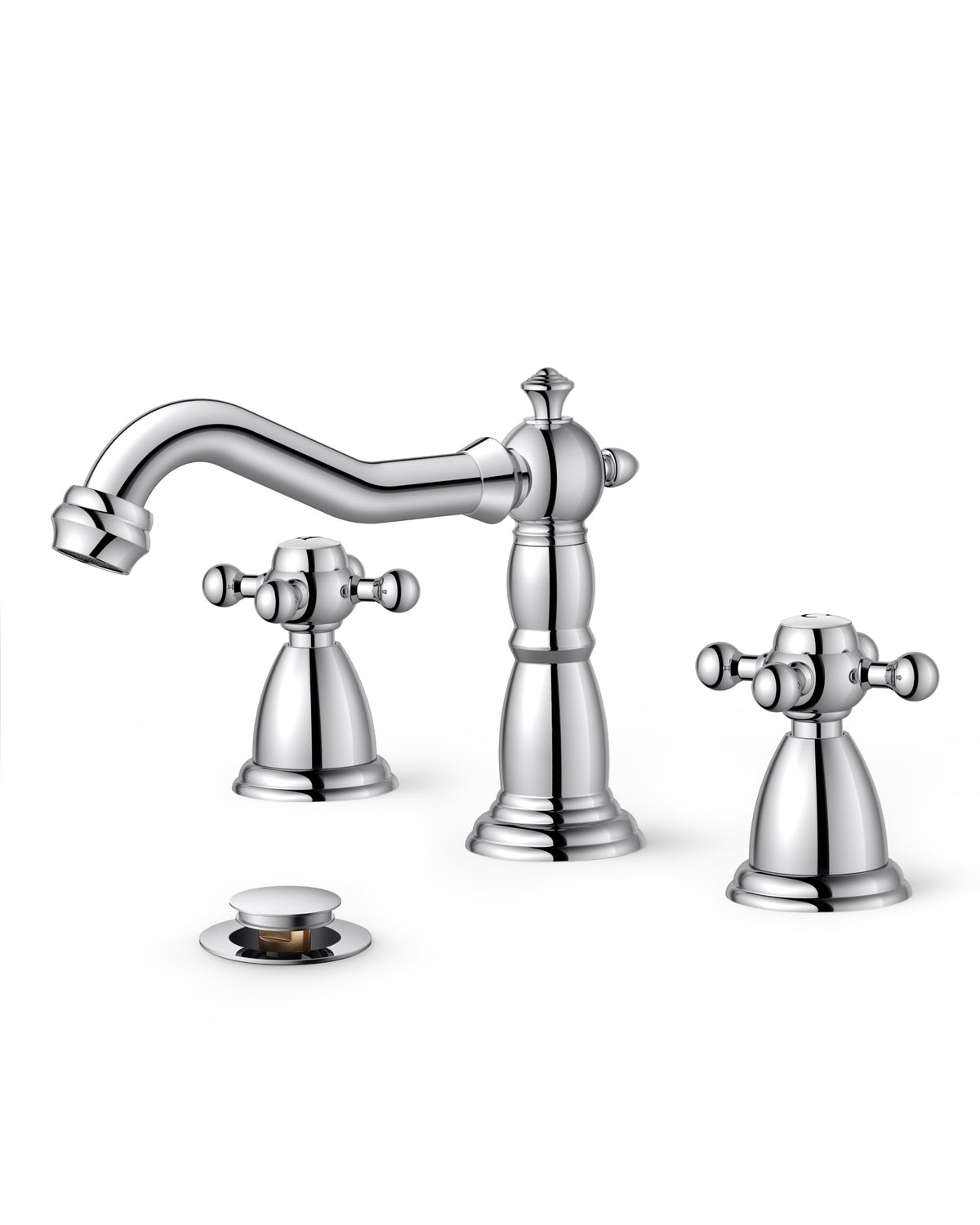 FORIOUS 8-inch-wide chrome faucet adds vintage charm to the vanity.