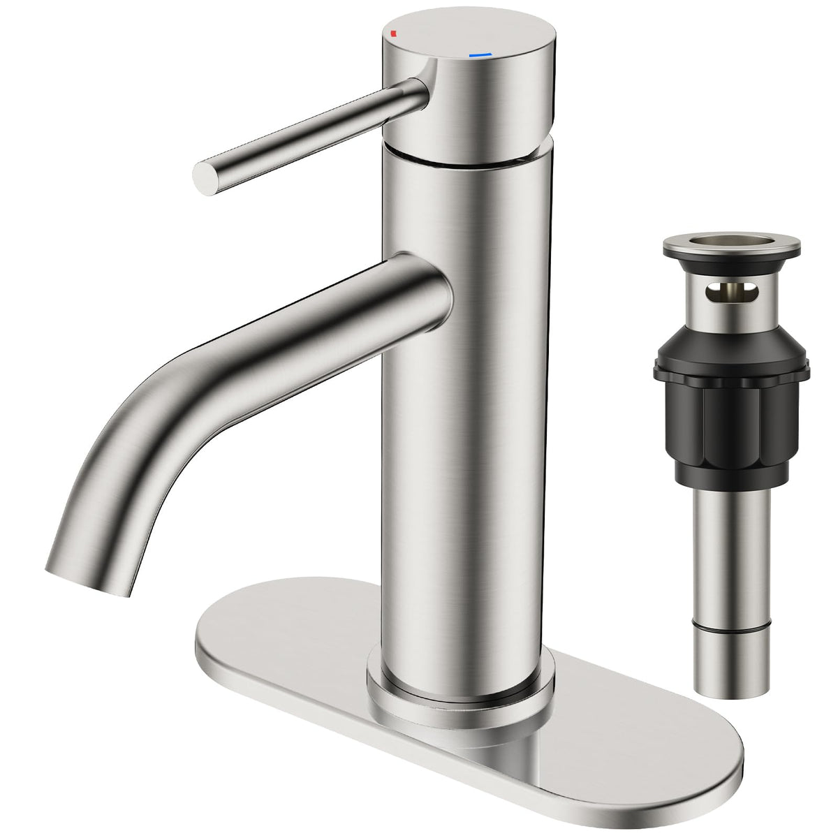 FORIOUS bathroom faucet front view in brushed nickel for a sleek vanity upgrade.