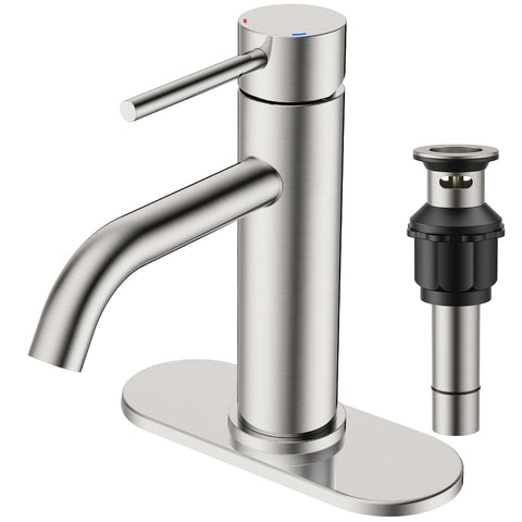 FORIOUS bathroom faucet front view in brushed nickel for a sleek vanity upgrade.