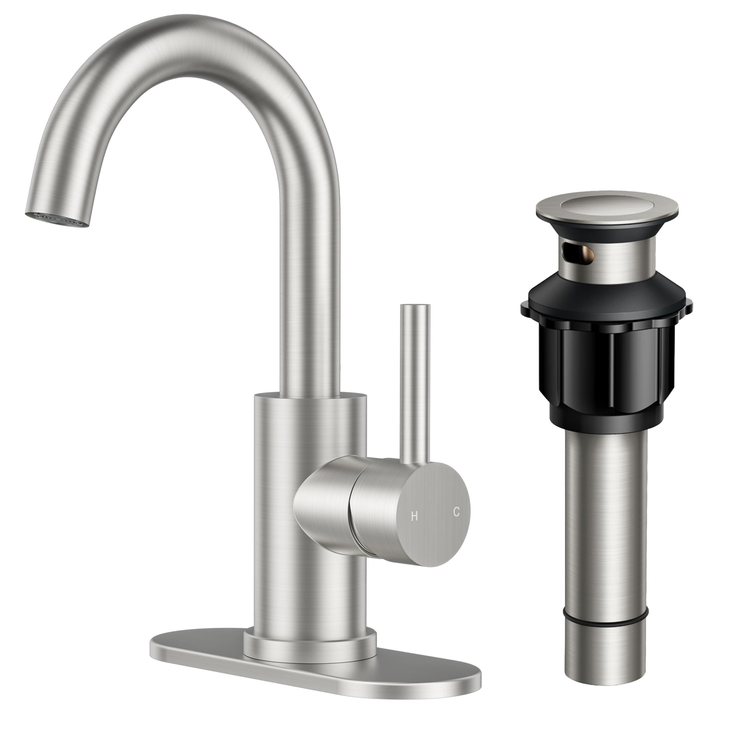 FORIOUS brushed nickel gooseneck faucet with 360° swivel for versatile washing