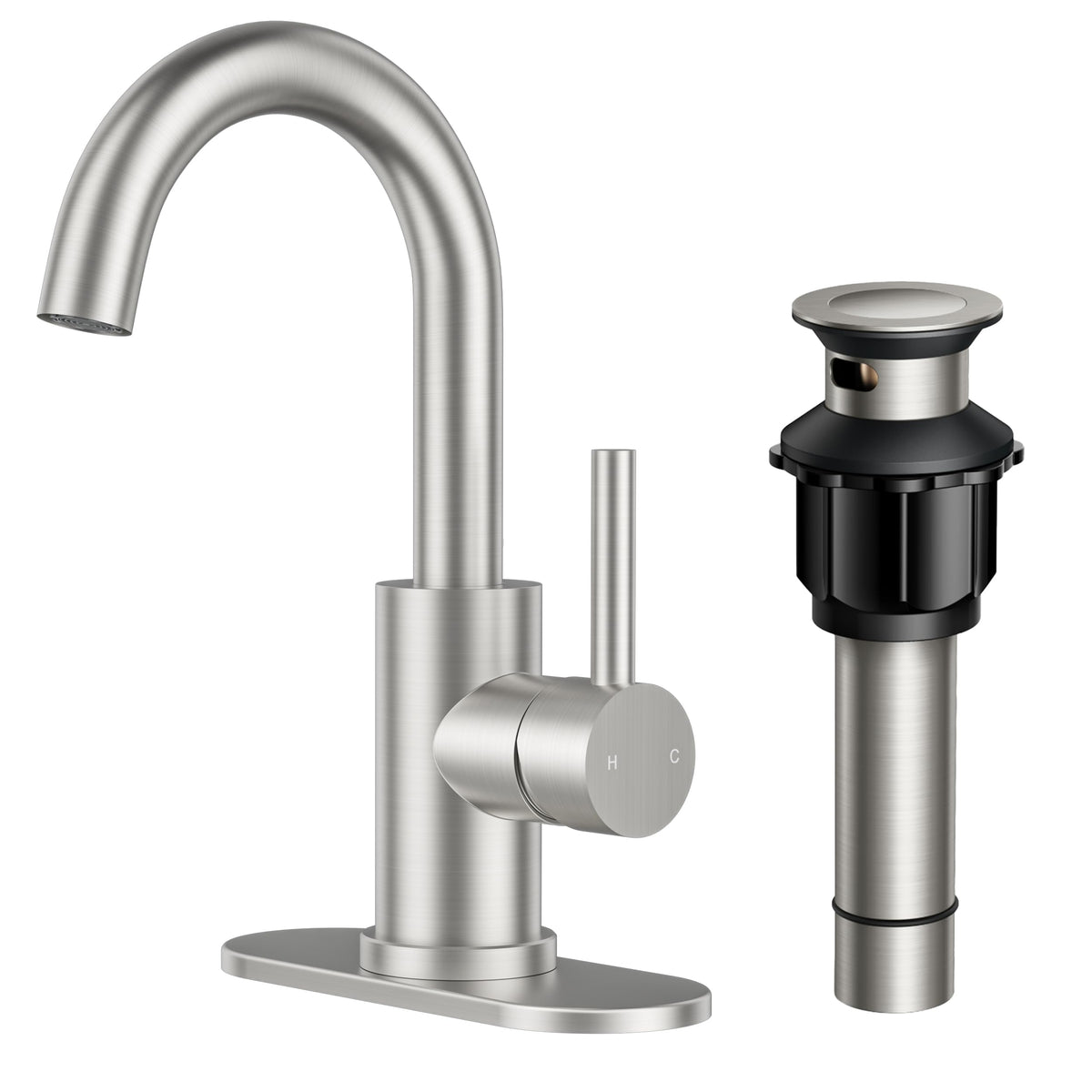 FORIOUS brushed nickel gooseneck faucet with 360° swivel for versatile washing