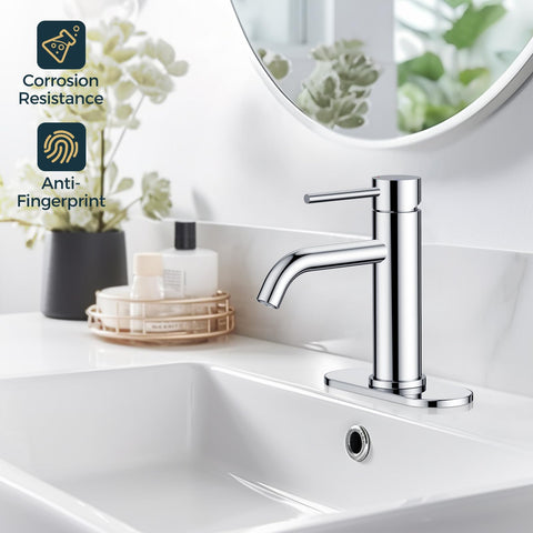FORIOUS chrome faucet with pop up drain and braided hose