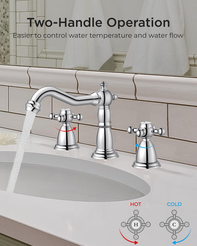 FORIOUS two-handle chrome faucet offers precise hot and cold control.