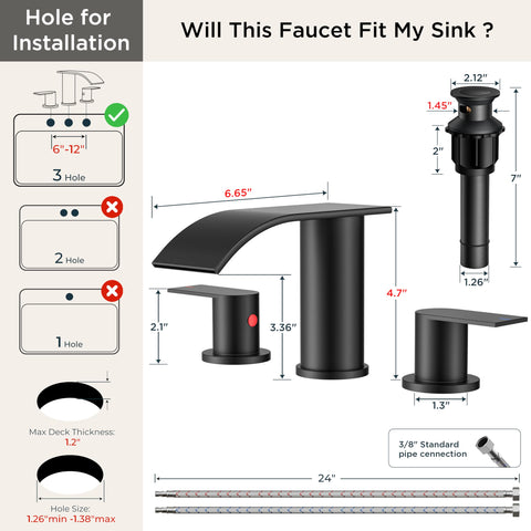 FORIOUS waterfall faucet, 8-inch widespread design for farmhouse or school sinks.