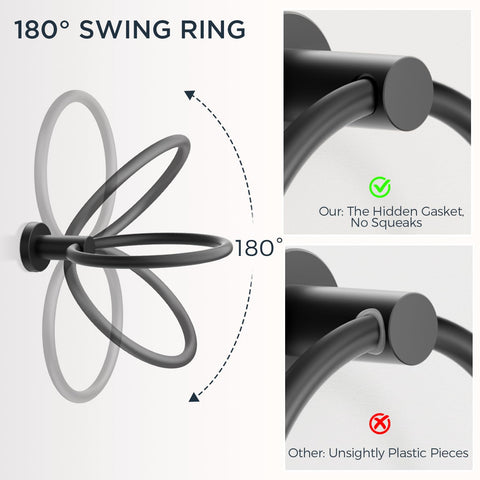FORIOUS towel ring swivels 180° for convenient towel access and air drying.