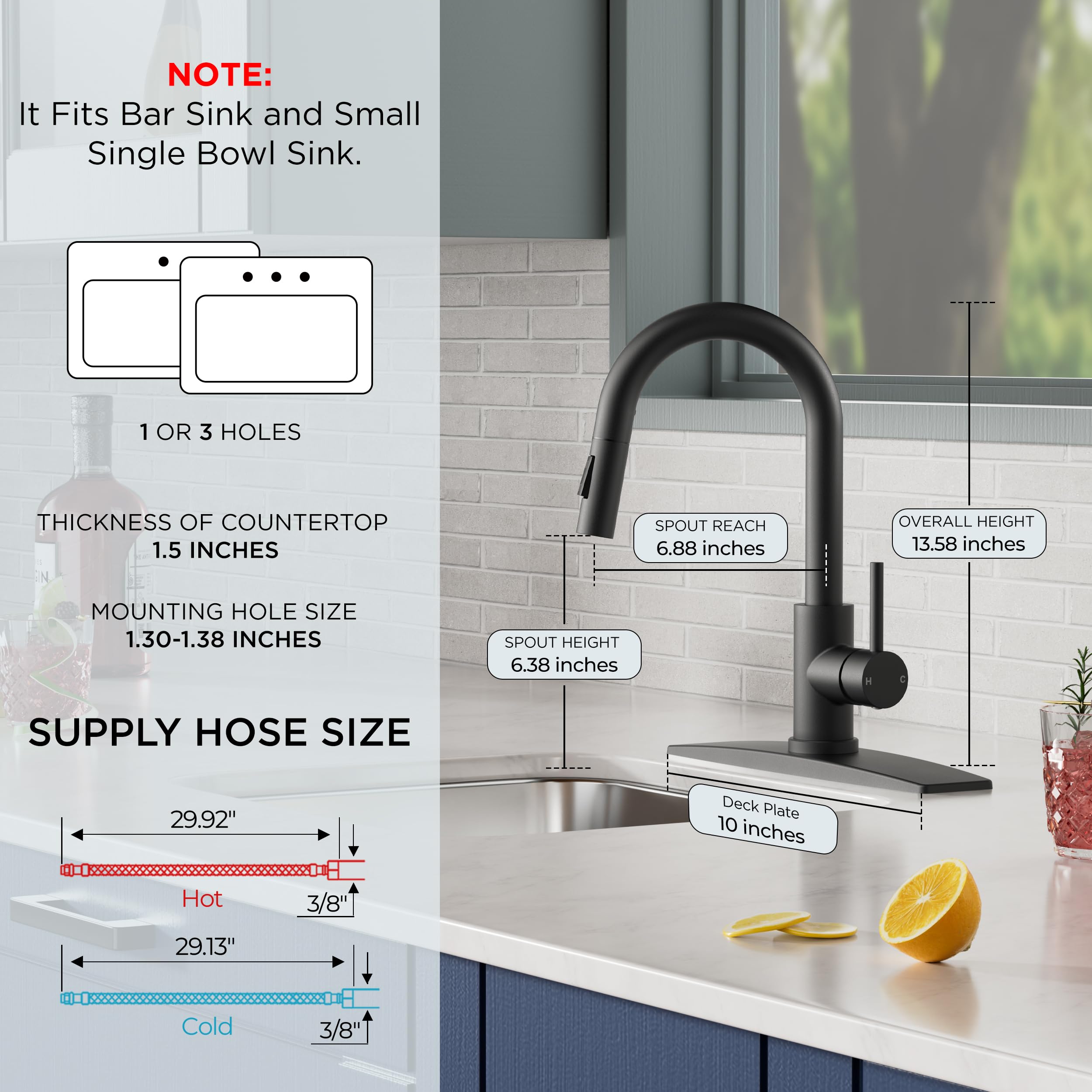 FORIOUS pull-down hose for flexible reach in bar sinks and kitchens