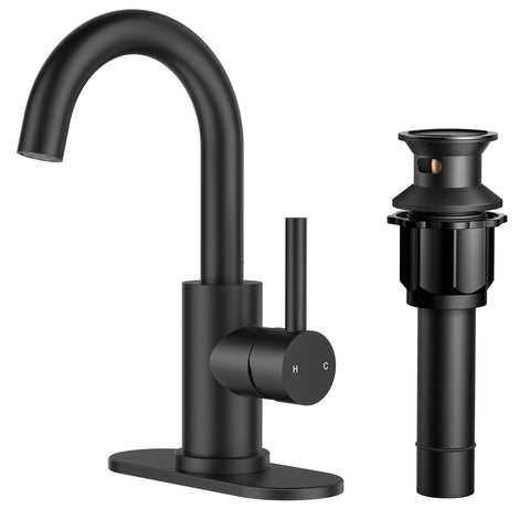 FORIOUS black bathroom faucet in a 1-hole vanity installation with clean lines