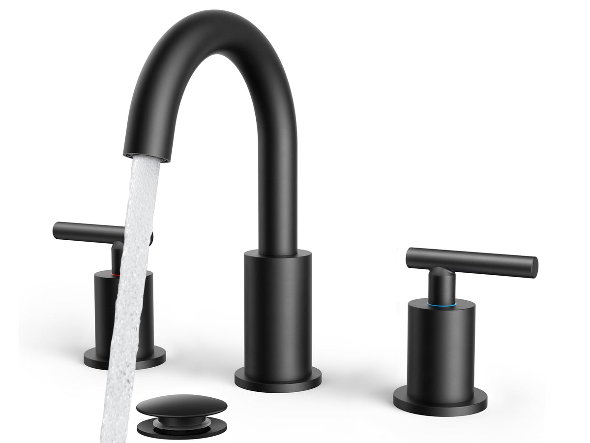 FORIOUS black bathroom faucet 3-hole 8-inch spread with a modern matte finish