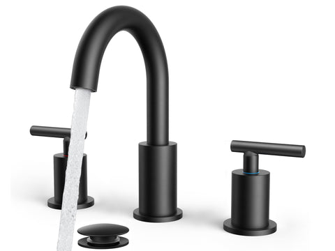 FORIOUS black bathroom faucet 3-hole 8-inch spread with a modern matte finish