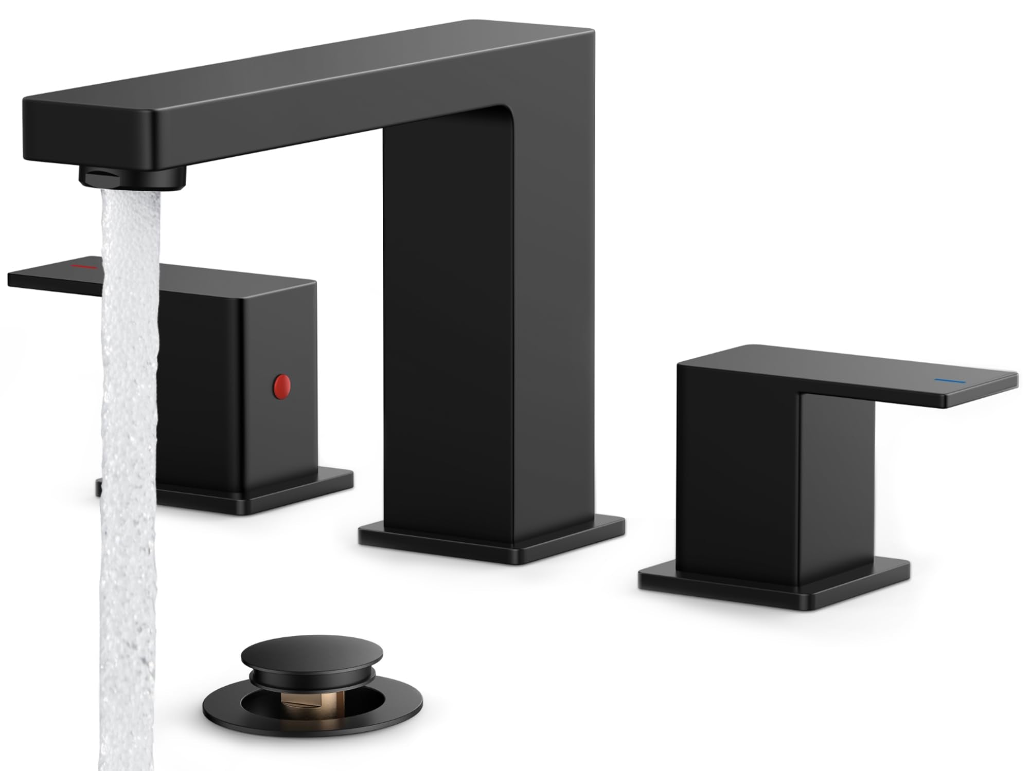 FORIOUS black 8-inch widespread faucet, 3-hole front view highlighting bold bathroom centerpiece.