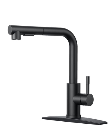 FORIOUS black kitchen faucet with pull-down sprayer for easy multitasking at the sink.