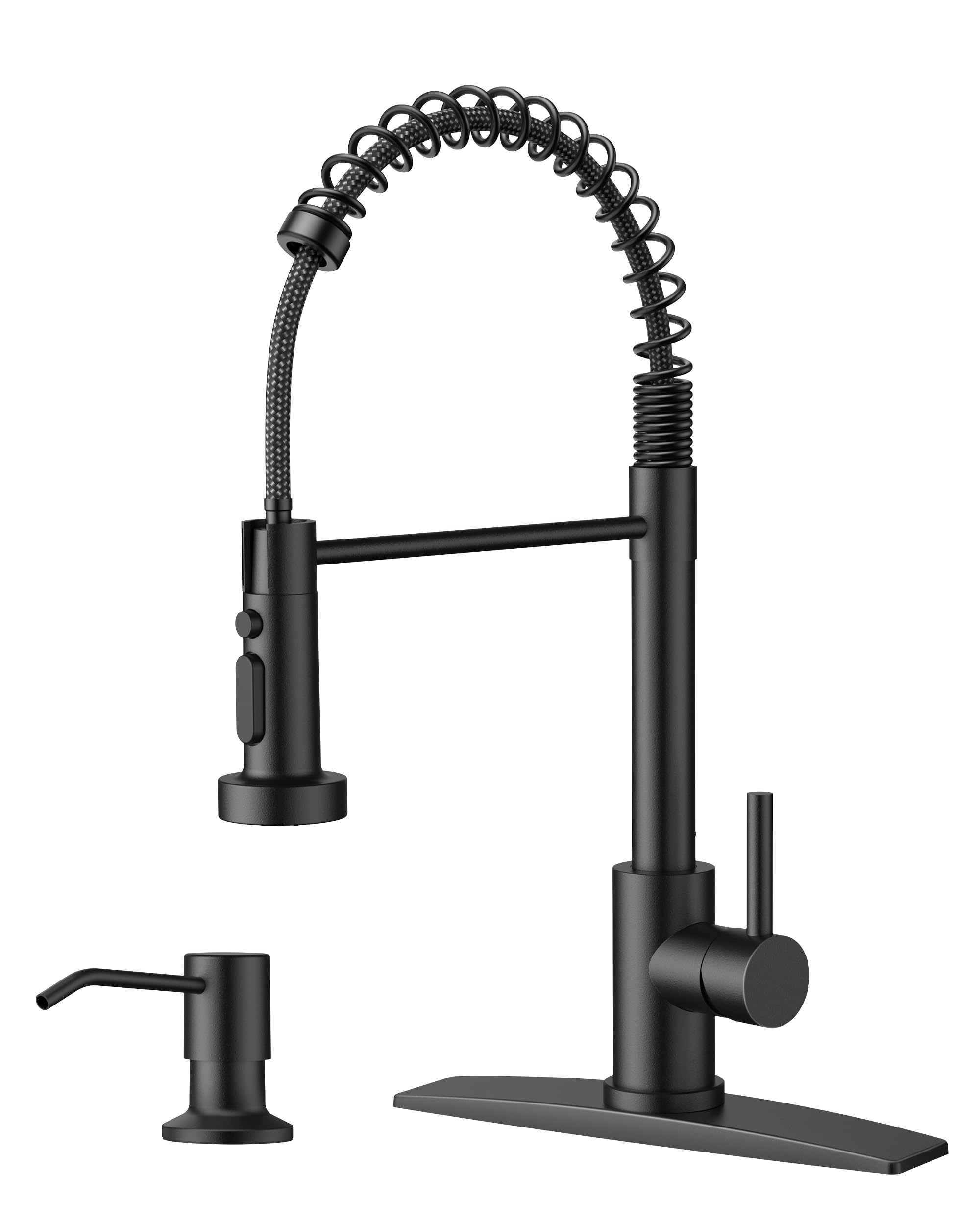 FORIOUS black faucet with pull-down sprayer for multitask cleaning.