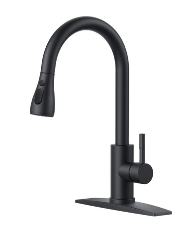 FORIOUS black kitchen faucet with pull-down sprayer and high-arc spout for easy rinsing