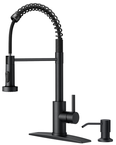 FORIOUS black kitchen faucet with soap dispenser for large sinks