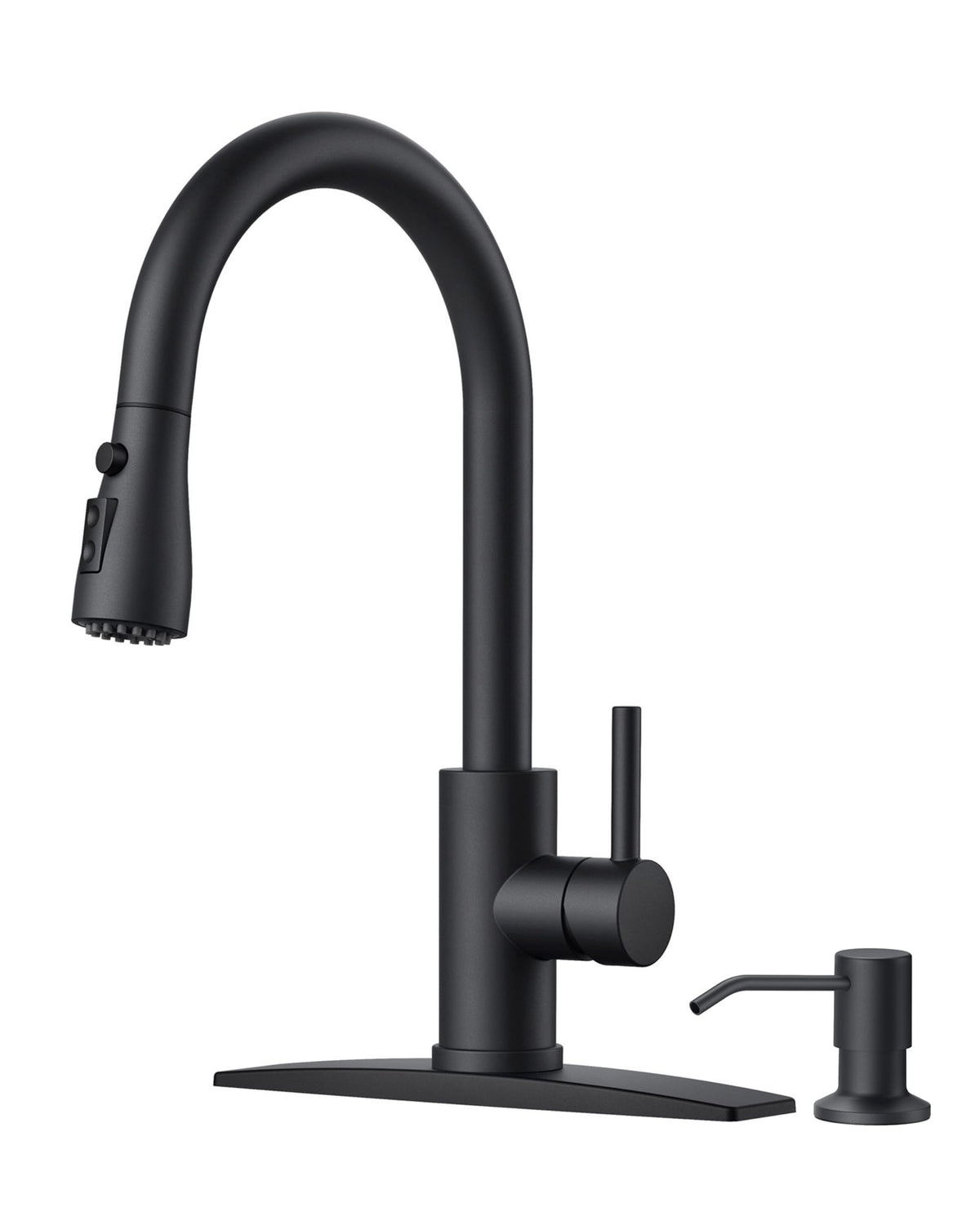 FORIOUS black kitchen faucet with soap dispenser for convenient hand washing on a modern sink