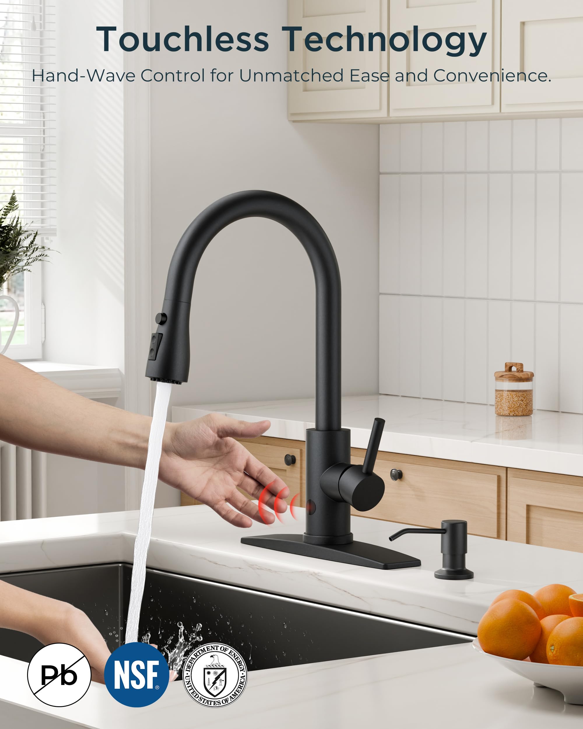FORIOUS Black soap dispenser keeps soap at hand and sink tidy.