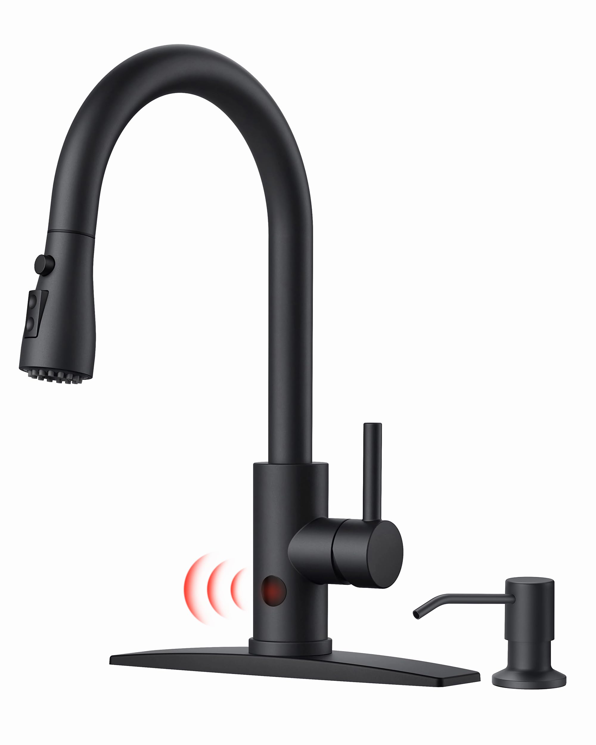 FORIOUS Black touchless faucet with pull-down sprayer improves kitchen hygiene.