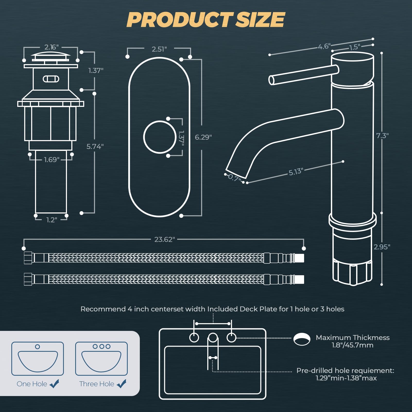 FORIOUS braided supply hose with chrome finish for standard connections