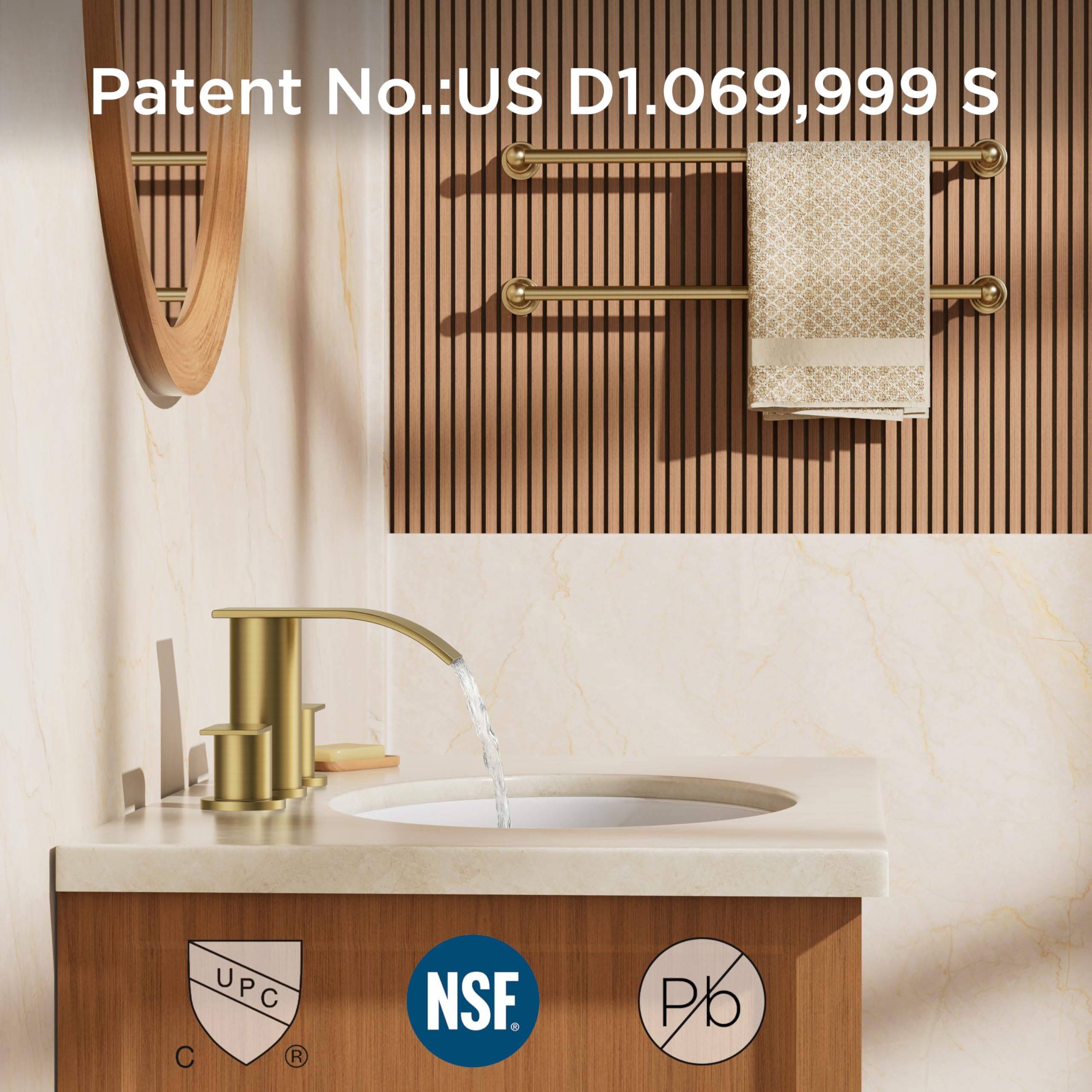 FORIOUS brushed gold faucet 8-inch widespread installation for standard sinks.