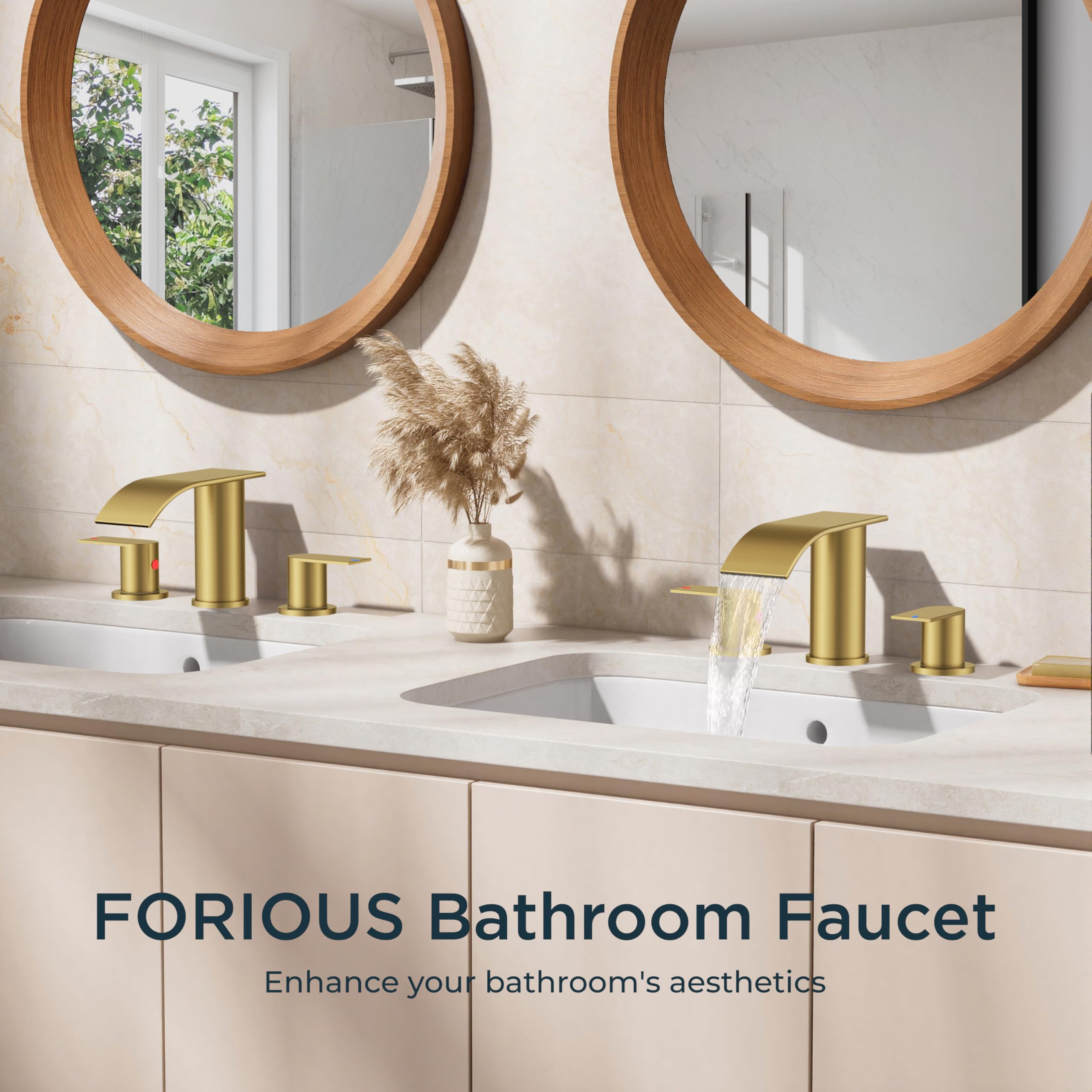 FORIOUS faucet handle detail highlighting precise dual-handle control.