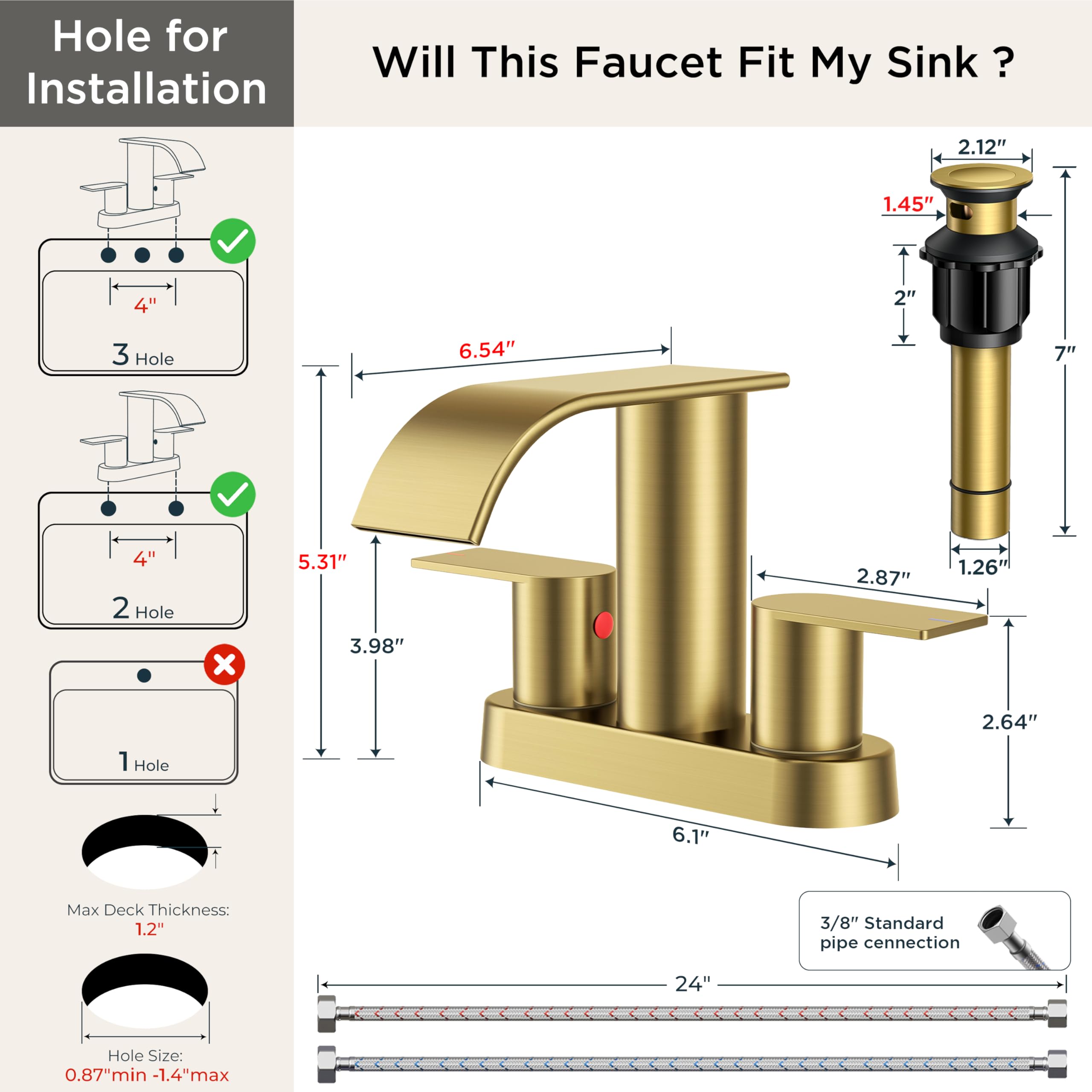 Metal pop-up drain from FORIOUS with built-in strainer for debris protection