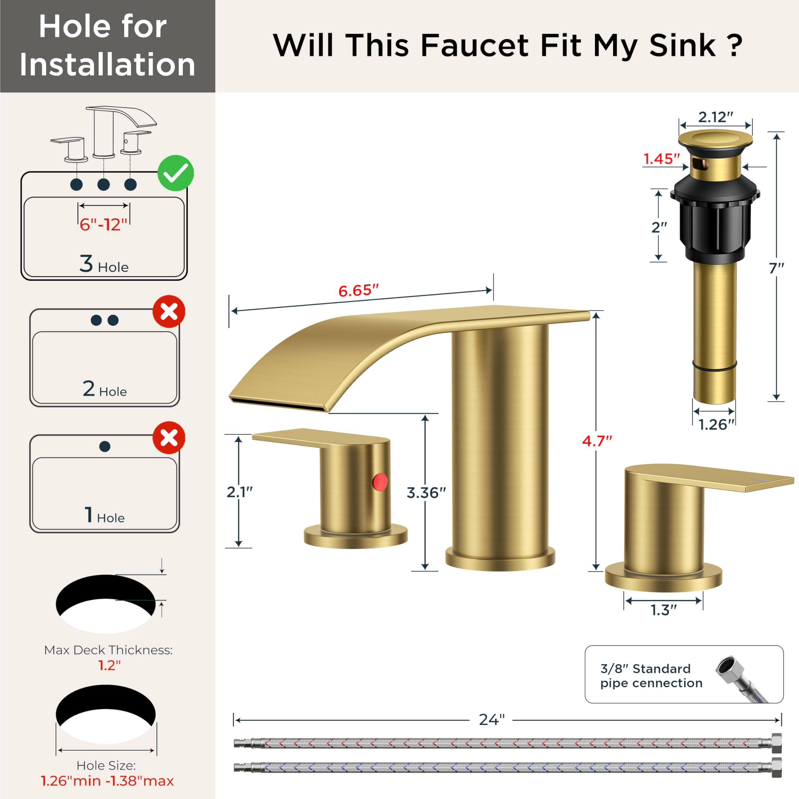FORIOUS brushed gold faucet waterfall flow with smooth water delivery.