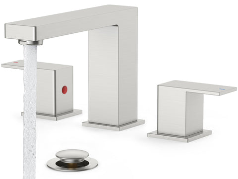 FORIOUS brushed nickel bathroom faucet front view with 3-hole design for modern sinks