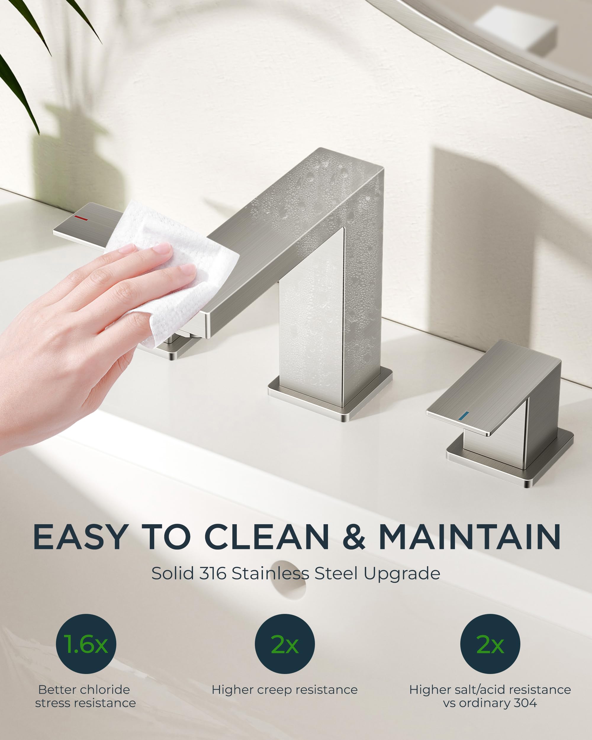 FORIOUS brushed nickel faucet ergonomic handle closeup demonstrates ambidextrous operation