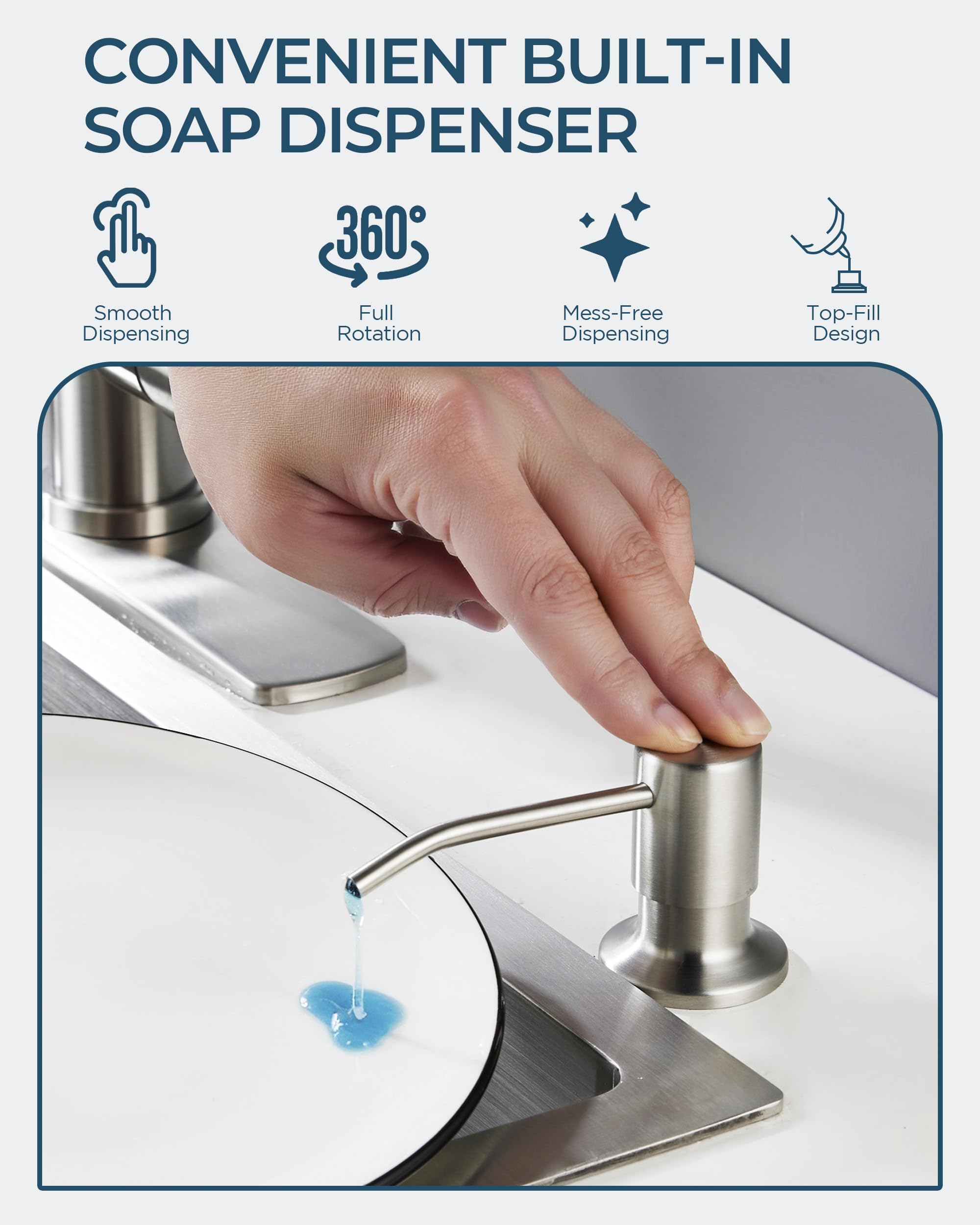 FORIOUS brushed nickel finish resists fingerprints and keeps shine after use.