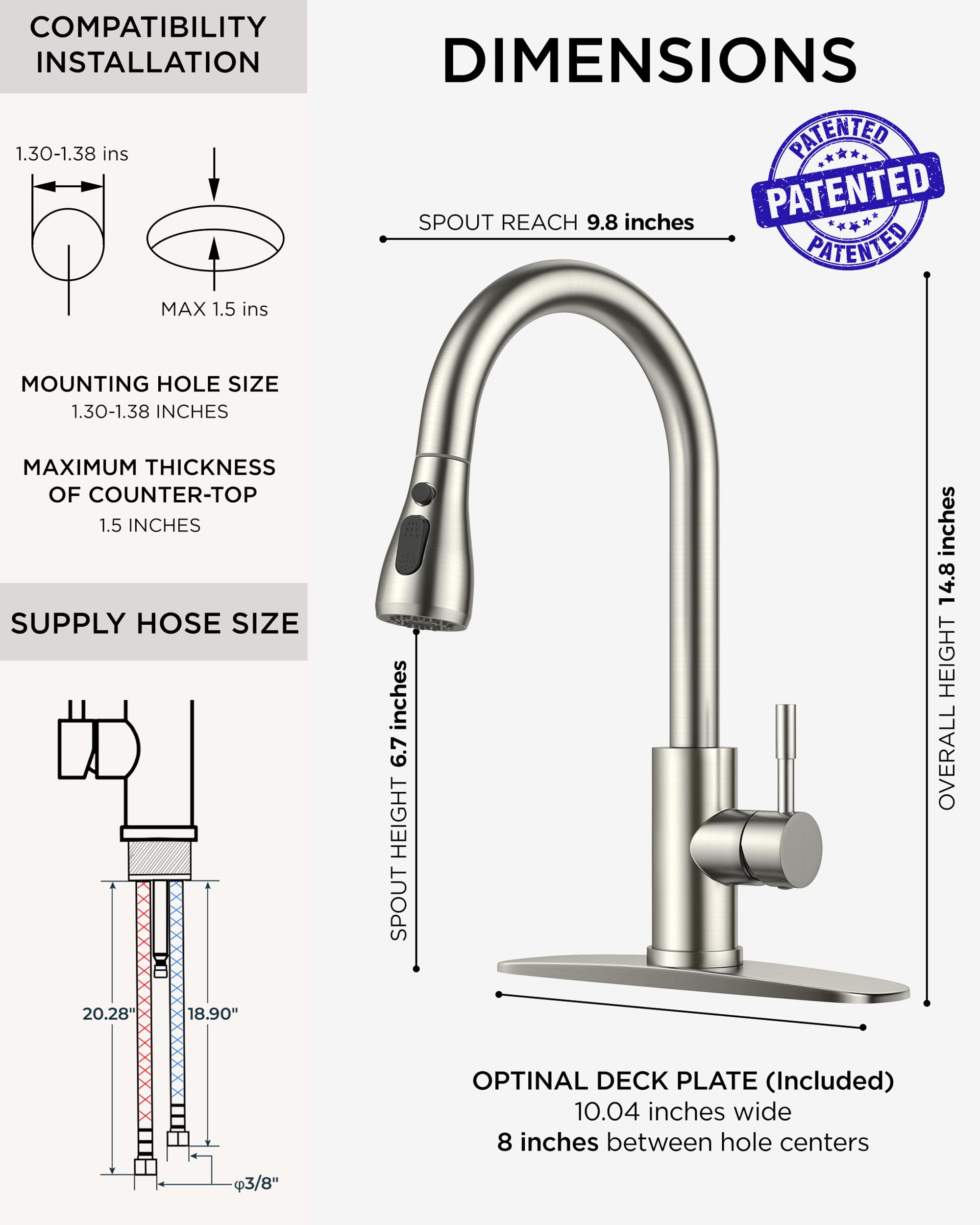 FORIOUS brushed nickel finish on kitchen faucet for durable daily use