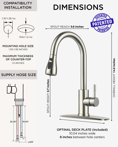 FORIOUS brushed nickel finish on kitchen faucet for durable daily use