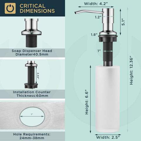FORIOUS brushed nickel soap dispenser suitable for dish soap or hand lotion at your sink.