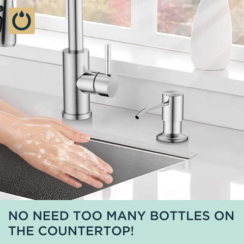 FORIOUS brushed nickel soap dispenser side view showing compact counter footprint.