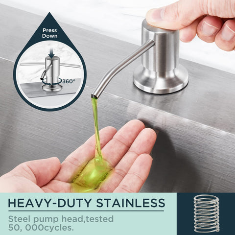FORIOUS brushed nickel soap dispenser with top-fill design for quick refills.