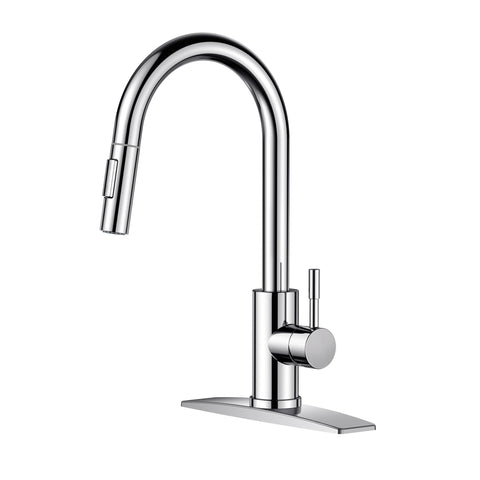 Forious chrome kitchen faucet with gooseneck arc for effortless filling and rinsing.