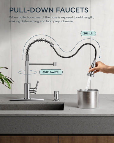 FORIOUS pull-down sprayer demonstrates flexible reach for sink tasks