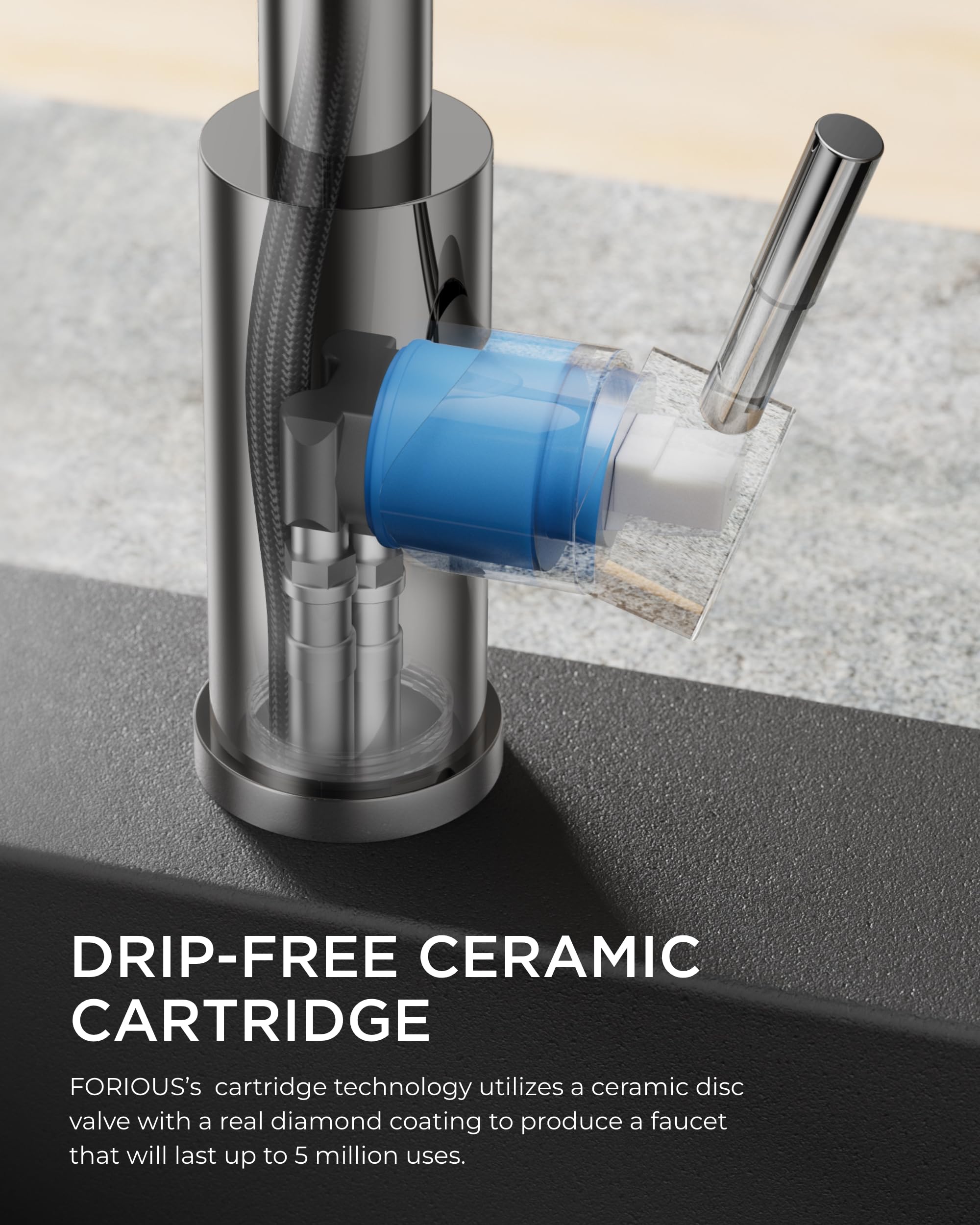 FORIOUS chrome faucet shown in RV or laundry area demonstrates versatility