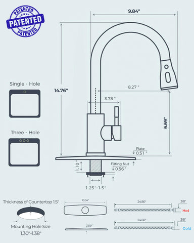 FORIOUS deck plate for 1-3 hole sinks enabling versatile installation