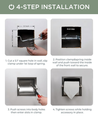 All hardware included for quick, clean install of FORIOUS toilet paper dispenser.